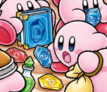 Kirbys looking at fragments and a Water Fragment Codex in Find Kirby!! Full of Kirby