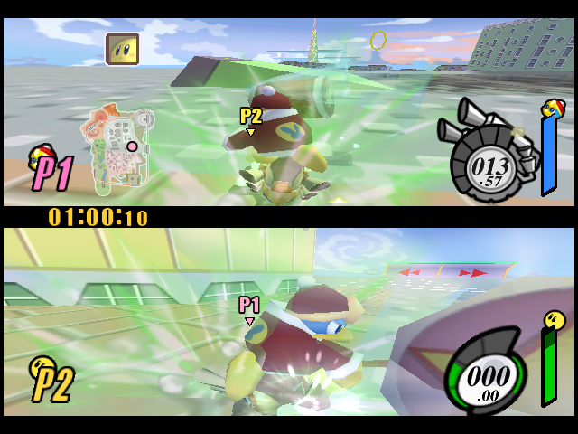 Kirby Air Ride allows for more competitive play with player vs. player combat.