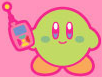 Green Kirby with his cell phone