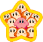 Streetpass Mii Plaza badge of Kirby in a crowd of Waddle Dees, from the Kirby: Triple Deluxe set