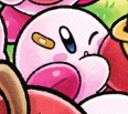 Kirby with a band-aid in Find Kirby!! (Apple Forest)