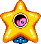 Kirby riding a Warp Star ship