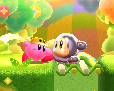Clip of Kirby using Final Cutter on Toughness Waddle Dee in Kirby: Planet Robobot
