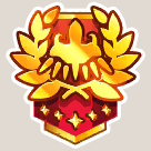 License sticker from Kirby Air Riders, featuring a gold Dragoon with red ribbon, earned by playing a huge amount of online matches