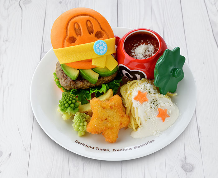 File:Kirby Cafe Winter Waddle Dee Hamburger and Pasta with powder cheese 2023.jpg