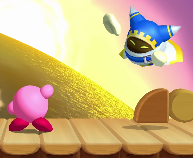 File:KDCSE New Challenge Stages Kirby waving at Magolor screenshot.png