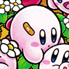 Kirby with a band-aid in Find Kirby!! (Flower Garden)