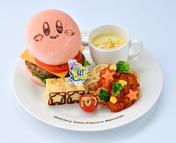 File:Kirby Cafe Kirby Hamburger and Meat Sauce Pasta with steamed vegetables - 30th anniversary version.jpg