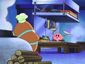 Kirby "helps" with the cooking.