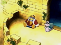 Escargoon greets King Dedede, who appears to have stayed up all night waiting for his food.