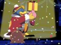 King Dedede thanks Kirby for his gift.