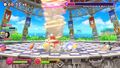 Screenshot of the battle in Chapter 3 where King Dedede uses Meta Knight's tornado to perform a spin attack