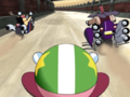 Kirby pulls up to Fang and Gengu on the race track.