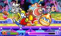Kirby battles the final set of Dededes, with Keychains blocking the view