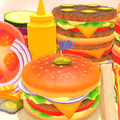 Nintendo Switch Online profile icon background, depicting the red variant of the Hamburgers stage
