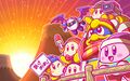 Illustration from the Kirby JP Twitter that takes place at Candy Mountain, commemorating New Year's Day in 2018