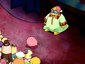 The people of Cappy Town confront King Dedede in his bedroom.
