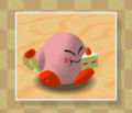 Kirby is fed by Adeleine's magic paintings.
