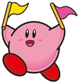 Artwork of Kirby holding two flags