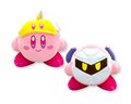 Big plushies of Cutter Kirby and Kirby dressed as Meta Knight from "KIRBY MUTEKI! SUTEKI! CLOSET" merchandise line