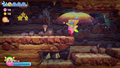 Kirby uses the Prism Shield to defend himself from falling stalactites.