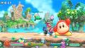 Colossal Spear Waddle Dee waving to the screen during battle at the Seaside