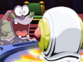 Escargoon discovers the substitute shell King Dedede ordered from Night Mare Enterprises for him.