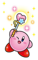 Colored artwork from Kirby Star Allies: The Universe is in Trouble?! featuring Kirby holding a Dream Rod