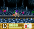Kirby motions to Waddle Dee to get in after enough pushing.
