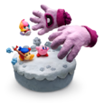 Kirby and Bandana Waddle Dee defend Elline from Grab Hands