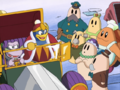 King Dedede shows off the racecar to the Cappies.