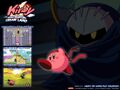 Promotional wallpaper with Meta Knight, Backdrop Kirby and captioned screenshots