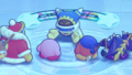 Kirby and co. listening to Magolor