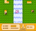 Kirby rides a strong air current to the top of the mountain.