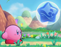 Screenshot of Kirby with an activated Random Copy Essence, currently set to the Water ability