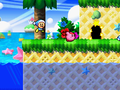 Kirby and Poppy Bros. Jr. approach a cave entrance