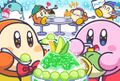 Illustration from the Kirby JP Twitter featuring Kirby using Ice + Pitch to make shaved ice