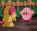 Kirby scolds his pet for attacking the kids.