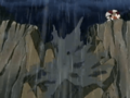 King Dedede and Escargoon blow up a cliff behind the tree, causing a flood.
