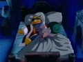 King Dedede and Escargoon find a bed in the mansion.