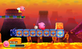 Kirby runs along a moving platform.