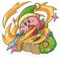 Artwork of the Big Spin Slash card from Kirby no Copy-toru!, with a Como observing the move.