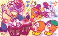 Illustration from the Kirby JP Twitter for the Kirby 25th Anniversary Orchestra Concert featuring Chilly accidentally freezing his clarinet