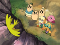 Tokkori gets his head stuck in a cliff while mocking the kids.