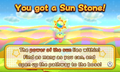 A notice informing the player about Sun Stones appears after collecting the first one in Fine Fields - Stage 1