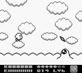 Kracko Jr. attacking from inside the cloud floor in Kirby's Dream Land 2