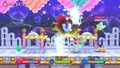 A battle taking place on the Bubbly Clouds stage in Kirby Fighters 2