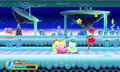 Wing Kirby standing precariously close to a Chilly in Kirby: Triple Deluxe