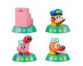 Third set of Kirby and the Forgotten Land Gashapon figures, featuring Stairs-Mouth Kirby, Delivery Waddle Dee, Café-Staff Kirby, and Café-Staff Waddle Dee (2024)