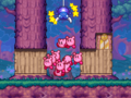 The Kirbys face off against a Spideroo next to the unlocked shortcut